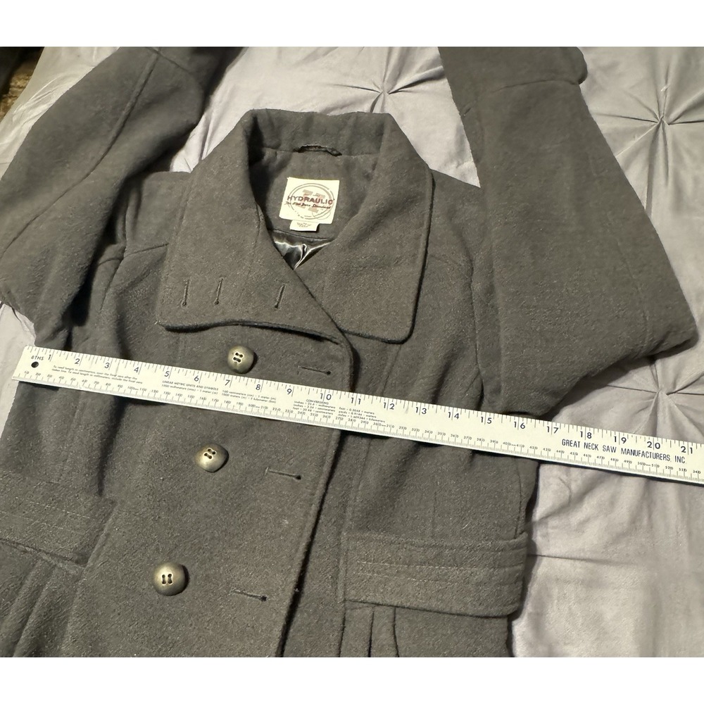 VTG Y2K Hydraulic Jeans Women's M Gray Double Breasted Pea Coat Belted Lined - Picture 12 of 12
